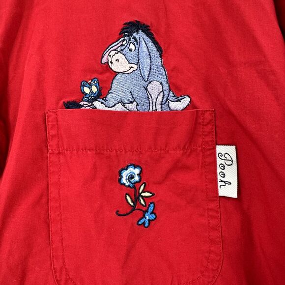 Pooh Disney Blouse‎ 26W/28W Embroidered Eeyore Red Button Shirt Top 3/4 Sleeve - Picture 5 of 9